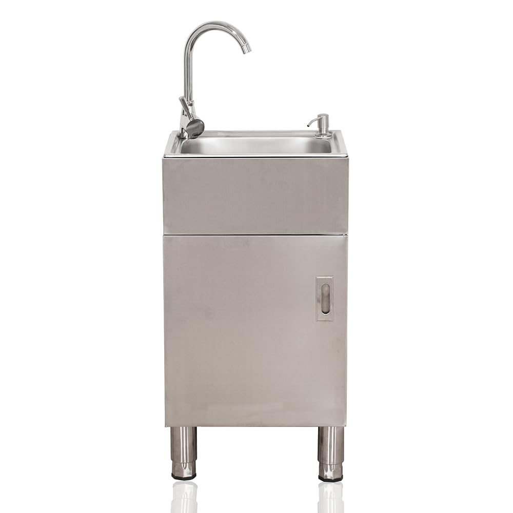 Kit De Fregadero Independiente Para Cocina Exterior Con Mueble, Fregadero Comercial De Acero Inoxidable De Un Seno Con Patas Ajustables Para Exteriores, Fregaderos De Lavandería Para Garajes