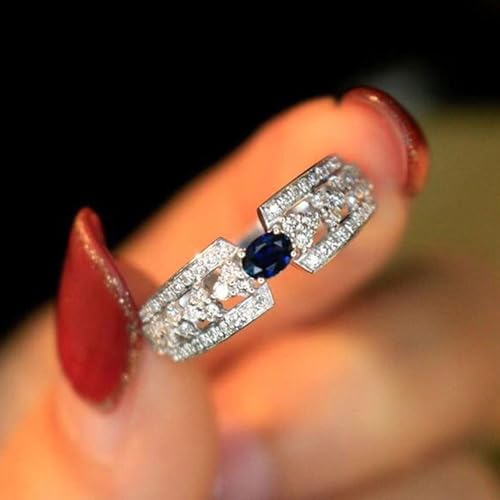 White Gold Plated Blue Cubic Zirconia Inlaid Elegant Hollow Design Statement Ring Personalized Accessory Ideal for Women's Daily Casual Wear Party Holiday Anniversary Love Jewelry Gift