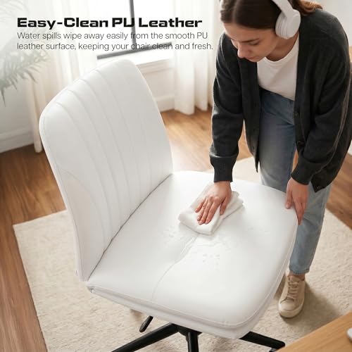 Image of DROGO Zen Cross Legged Office Chair for Work at Home, Pu Leather Accent Chair for Long Hours Sitting Comfort, Armless, Adjustable Height & Tilt Lock Recline | Computer Chair for Home Office (Beige)