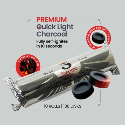 Sunlight Premium Charcoal Tablets for Incense - Instant Light - 100 Charcoal Discs - 33mm - Resin Burner Rolls – Pack of 100 Coal Briquettes – Charcoal Burner - Instant Fire Coal - Premium Tier - Image 4