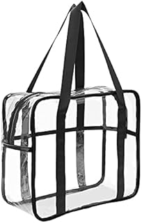 FIYUK Clear Toiletry Bag Transparent Cosmetic Makeup Beach Tote Bag Lightweight Waterproof Organizer Large Storage (Black)