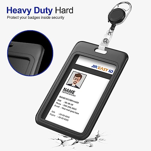 JINEASY ID 2 Pack Hard Plastic ID Badge Holder Vertical Card Holder for Work Key Cards, Heavy Duty, Black - Image 6