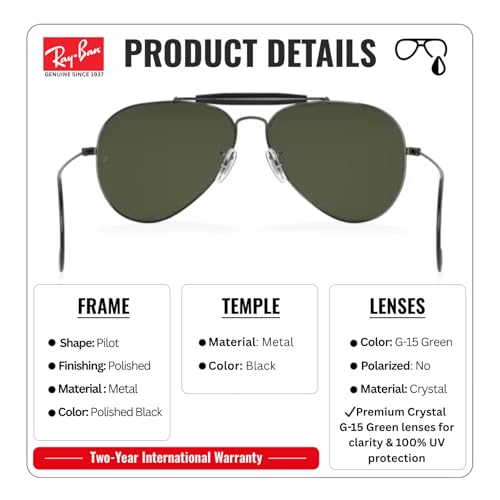 Image of Ray-Ban RB3030 OUTDOORSMAN Pilot Shaped Sunglasses for Men & Women with Official RAYBAN Eyewear Kit