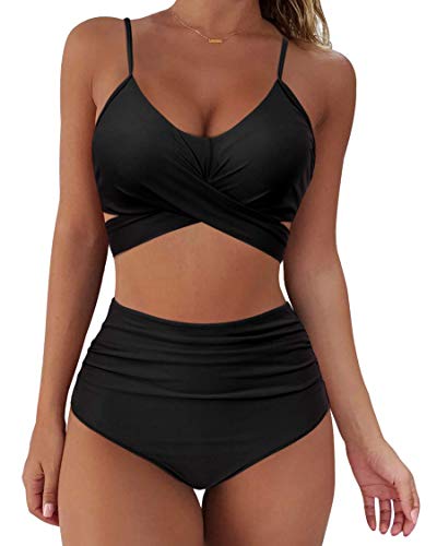 RXRXCOCO Damen Wickel Push Up Bikini Oberteil mit Bauchweg High Waist...