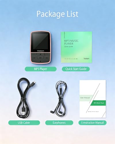 Image of Yoton MP3 Player with Bluetooth 5.2, Expandable to 64GB, HiFi-Music, Mini Size, with Sports Clip, Earphones Included, Pink(No Built-in Storage No TF Card Included - Insert Card to Use)