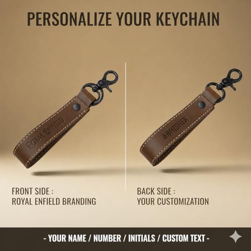 Image of Personalised Genuine Leather Biker Keychain | Compatible with ROYAL ENFIELD BIKE | Custom Name, Initials or Number Engraving | Premium Motorcycle Keychain Gift