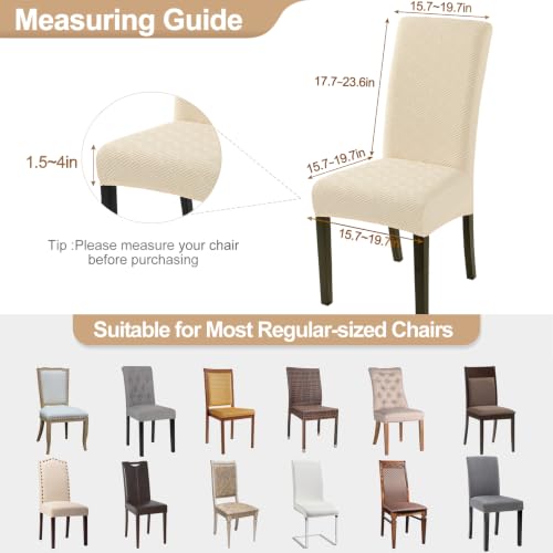 Image of SearchI Jacquard Dining Room Chair Covers Set of 4, Stretch Kitchen Chair Covers Washable Parsons Chair Slipcover Removable Dining Chair Protectors for Hotel,Ceremony(Beige Maze Jacquard)
