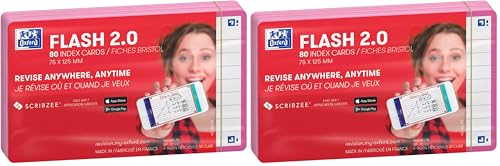 OXFORD Flash 2.0-80 Fiches Bristol Flash Cards 7,5 x 12,5cm Ligné Cadre Fuchsia (Lot de 2)