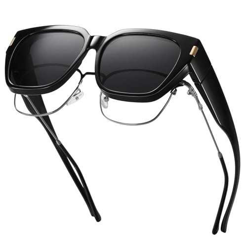 HAOLOTA Polarized Fit Over Glasses Sunglasses for Women Men Trendy Square Wrap Around Shades UV Protection