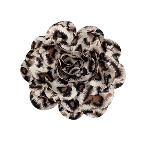 Image of Dainty Fabric Leopard Rose Flower Large Brooch Lapel Pins Handmade Big Flower Brooches Pin Classic for Women Wedding Party Dance Banquet Dress Suit Clothes Accessories Jewelry Gifts 190mm