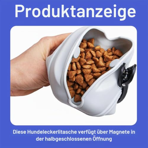 EIHI 2 Stück Leckerlitasche für Hunde, Futterbeutel Hundetraining, Hunde Futterbeutel für Hundetraining mit Clip Magnetverschluss in Silikon für Außenbereich,Schwarz und grau