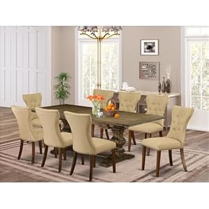 East west furniture laga9 78 03 9 piece dining table set includes a rectangle dining room table with removable leaf and 8 brown linen fabric upholstered chairs 42×92 inch jacobean  urban country home decor