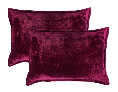 Image of RD TREND Presents Velvet 250 GSM Pillow Cover Set of 2 with Zipper,Size -18 inch x 28 inch Inches (45x71 Cm) (Wine)
