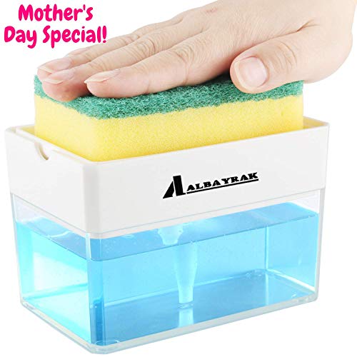 Soap Dispenser for Kitchen + Sponge Holder 2-in-1 - Innovative Designed - Premium