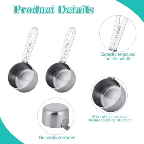 2Pcs 1/8 Cup Measuring Cup, 30ml Scoop, Stainless Steel Measuring Cups, Coffee Scoops, Measuring Scoops for Canisters Tablespoon Measure Spoon, Short Handle Cooking Measuring Scoop(30ML) - Image 3