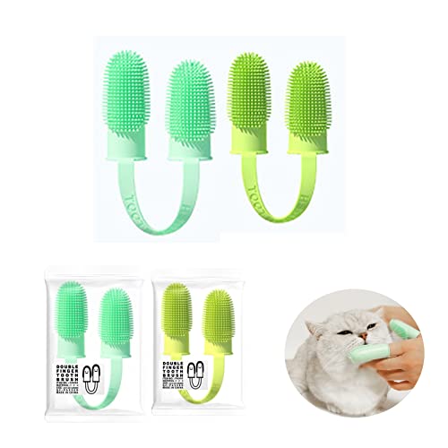 Image of 2 Pack Dog & Cat Toothbrush, Finger Toothbrush Kit,135ºSurround Fine Soft Bristles,Double-Finger Toothbrush Dental Care, Easy Teeth Cleaning for Dogs,Puppies, Cats and Small Pets