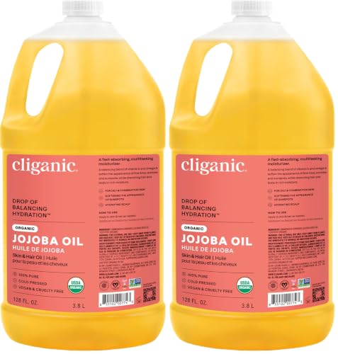 Image of Cliganic Organic Jojoba Oil Bulk, Gallon Size 128oz, 100% Pure - Non-GMO (Pack of 2)