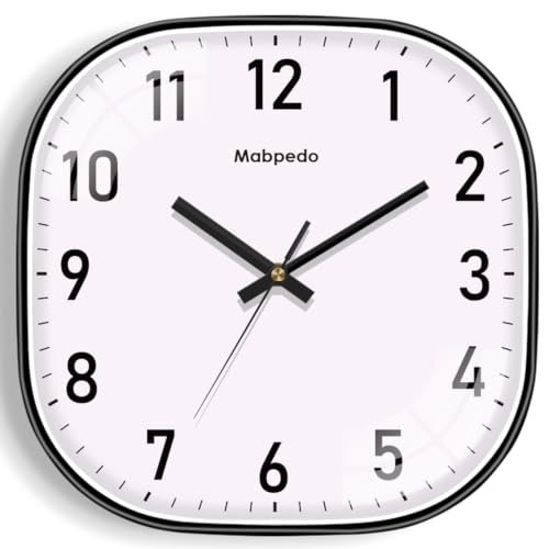Image of Small Wall Clock, 8 Inch Silent Non Ticking Battery Operated Clock, Square Analog Decorative Wall Clocks for Bedroom Living Room Office Home Gym Porch Decor Indoor Outdoor Clocks, Black