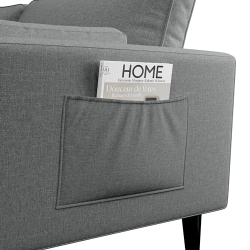 Yaheetech Fabric Sofa 2 Seater Sofa Couch with Side Storage Pockets, 2 Pillows Upholstered Couch for Living Room Bedroom Apartment Office Polyester Fabric Dark Grey - Image 8