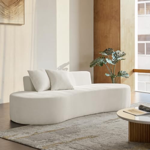 94.5' Boneless Sofa with 2 Pillows, 3 Seater Compressed Foam Sofa with Half Moon Design & Deep Seat, No Assembly Required, Modern Cloud Couch for Living Room, Ivory