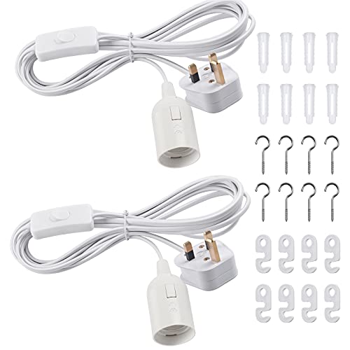 DiCUNO E27 Lampholder, Pendant Light Ceiling Lighting Fitting, Suspended Pendant Light Fitting Kit, White, 4M, 2Packs