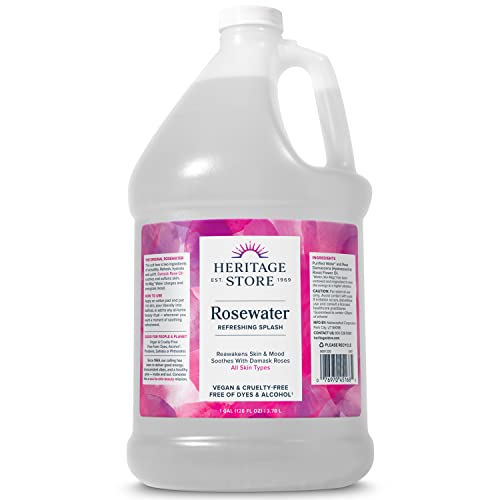Heritage Store Rosewater, Refreshing Facial Splash For Glowing Skin, With Damask Rose, All Skin Types, Rose Water For Face Made Without Dyes Or Alcohol, Vegan & Cruelty Free (1 Gallon) #TOP21