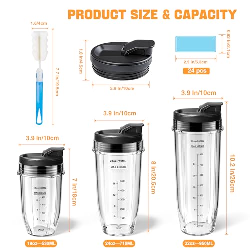 Image of ENVTEK Replacement 18oz Blender Cups for Ninja 2-Pack, Leakproof Lids, Waterproof Writable Labels (24pk) & Cleaning Brush, Compatible with BN401 BN801 BL450 BL480 BL640 NN100 SS401 Foodi Series