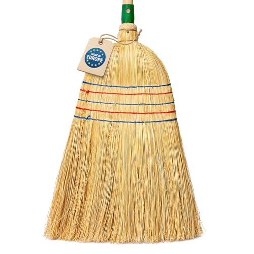 Peggy Perfect - Hochwertiger Strohbesen Reisstrohbesen mit 5-facher Naht Buchenholzstiel und extra dickem Reisstrohbesatz. Gesamtgröße 141x34x5cm. Naturprodukt aus nachhaltigen Materialien.