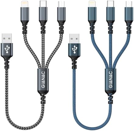 GIANAC Multi USB Kabel [2Stück 0.5M] ladekabel 3 in 1 schnellladekabel | Universal Ladekabel USB Ladekabel Mehrfach mit Micro USB C Lightning Kabel für iPhone,Android Galaxy, Huawe