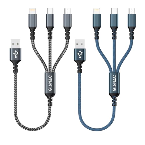 Multi Cable de Carga [2Pack 0.5M] 3 en 1 Multi USB Cargador Cable Nylon Cable USB con Micro USB Tipo C Lightning de Cargador Carga Rápida para Samsung Galaxy,Huawei,Honor,iPhone,Kindle,MacBook,LG