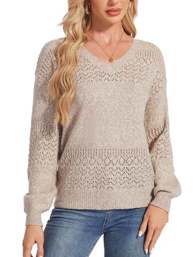 Image of Women's Sweater Soft Boat Neck Long Sleeve Oversized Sweaters Crochet Pullover Knit Tops