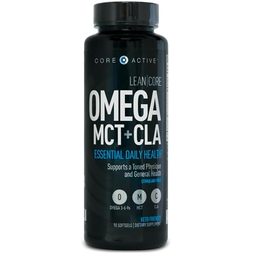 Lean CORE Omega MCT + CLA - Stimulant Free Health & Wellness Formula, Lean Muscle & Toned Physique, Omega 3-6-9 Fatty Acids - Flaxseed Fish Oil- Coconut Oil- Keto Friendly 30 Day Supply (90 Softgels)