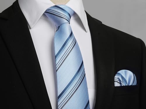 Image of HISDERN Stripe Tie Mens Ties with Pocket Square Set Classic 3.4'' Silk Formal Necktie Handkerchief for Business Wedding