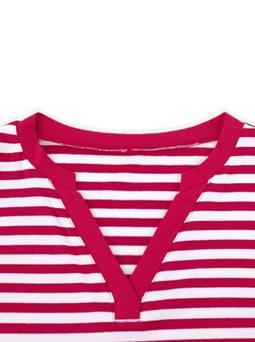LilyCoco Womens Striped Tshirt Long Sleeve V Neck T Shirts Color Block Tops3