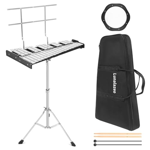 Lunalazeo 32 Note Professional Glockenspiel Xylophone Bell Kit with Adjustable Stand Music Stand...