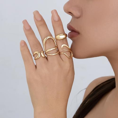Image of Shining Diva Fashion Stylish Trendy Finger Rings Set for Women & Girls | Chunky Minimal Statement Ring Combos Modern Elegant Jewellery Collection