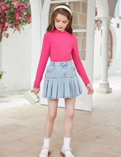 Image of Arshiner Girls Long Sleeve Mock Turtleneck Shirts Slim Fit Base Layer Top