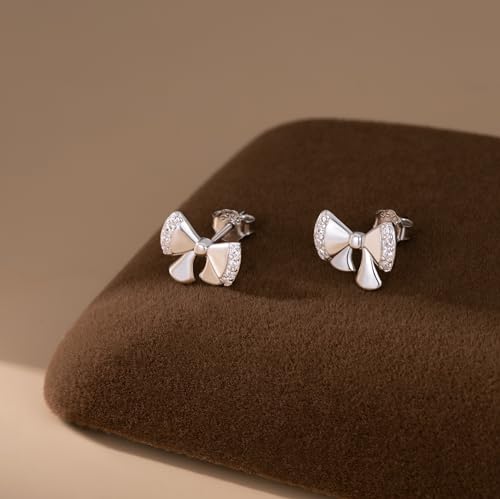 Reffeer Solid 925 Sterling Silver Cute Bow Stud Earrings for Women Teen Girls CZ Bow Earrings Stud Hypoallergenic4