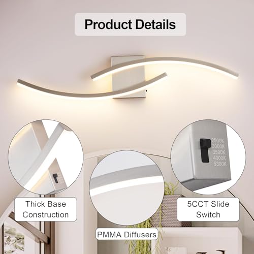 Image of 31.5 inch Modern Bathroom Vanity Light Brushed Nickel Lights Fixtures Dimmable 5CCT Led Bathroom Light Fixture Over Mirror Modern Wall lamp for Cabinet Hallway