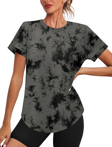Image of Womens Workout Tops Summer Short Sleeve Shirts Athletic Color Block Gym Clothes Outfits Sun Protection UPF 50+ T Shirts