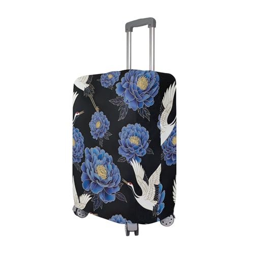 Joisal Elegant Cranes Peony Blue Purple Suitcase Cover Custom Luggage Protector Anti-scratch Travel Luggage Accessories Floral, S, Fits 18-20 Inch Case3