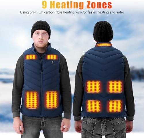 Rrtizan Heated Vest for Mens and Womens with Power Bank, Heated Gilet with 3 Temperature Levels and Heat Sheets, Sleeveless Electric Heated Jacket, Washable Heated Body Warmer for Outdoor