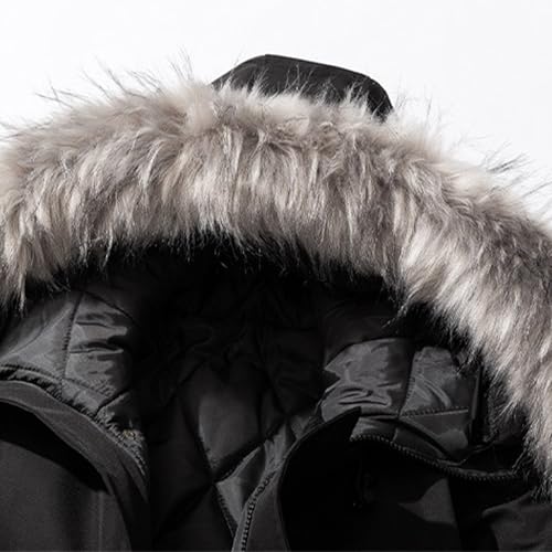 Mens Winter Jacket with Fur Hood Long Sleeve Zip up Collar Warm Parka Jacket Winter Puffer Coats with Pockets4