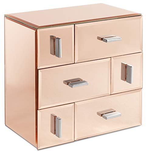 Preisvergleich Produktbild Beautify Verspiegeltes Schmuckkästchen mit 6 Schubladen - Roségoldene Griffe -Aufbewahrung / Ordentlicher Schreibtisch / Organiser / Schminkbehälter (Roségold)