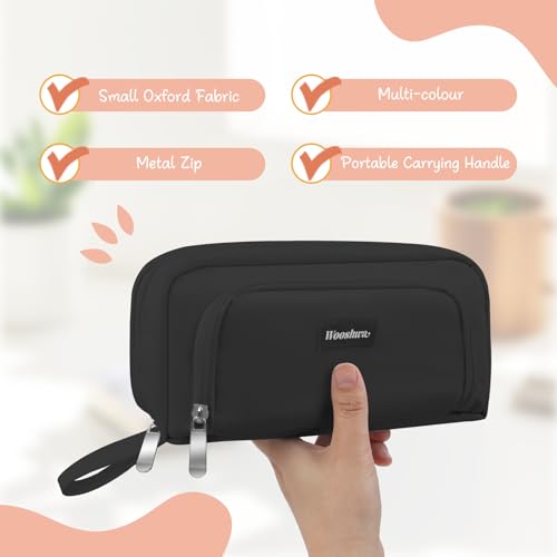 Image of Pencil Case for Teens Adults Boys, Large Capacity Pencil Pouch for Office College School, Multifunctional Portable Organizer for Cosmetics Stationery Supplies (Black)
