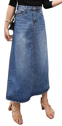 CHARTOU Women's Vintage High Waist Packaged Hip A Line Maxi Long Denim Skirt (8, Blue)