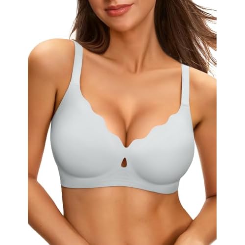 NIASOUL Wireless Bras for Women Seamless Push Up Full Coverage Bralette No Underwire Comfort Everyday T Shirts Bra Sky Blue Medium
