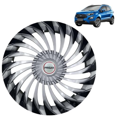 Image of PRIGAN Wheel Cover for ECOSPORT 15 Inch Silver Black Wheel Cap (Available in 15 Inch) (Set of 4 Pcs) (Press Fitting) Model- Swing DC-15