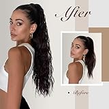 FESHFEN Long Curly Wavy Drawstring Ponytail Extensions Clip in Wavy Synthetic Hairpieces Drawstring Ponytail Curly Hair Piece Pony Tail Extension for Women, 26 inch Chestnut Brown Mixed Ash Blonde - Image 5