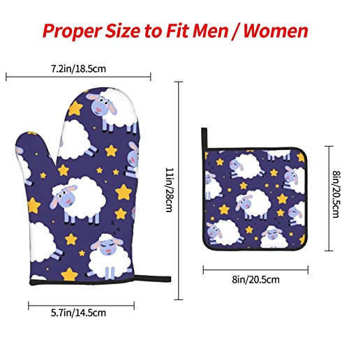 Sheep Printed Oven Mitts And Pot Holders Sets,Washable Heat Resistant Kitchen Non-Slip Printed Grip Oven Gloves For Microwave Bbq Cooking Baking Grilling #TOP3